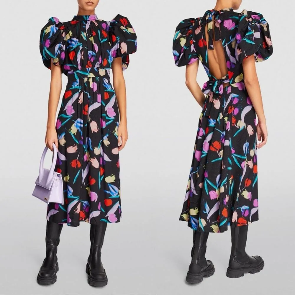 ROTATE BIRGER CHRISTENSEN Noon Floral Print Midi Dress XS Size 2 NWT Black - Image 11