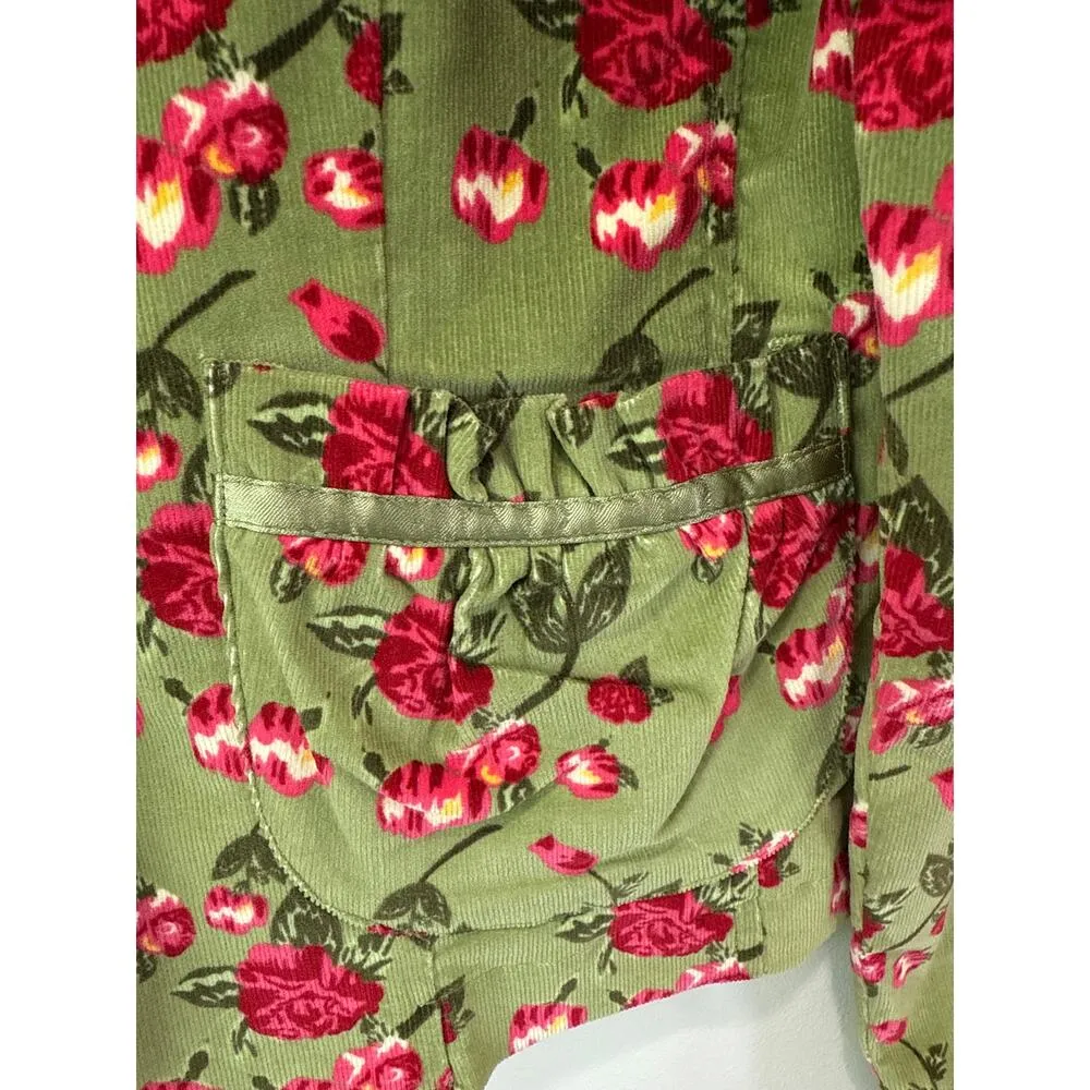 Vintage Inspired Rose Floral Green Corduroy Blazer Jacket Sz M Retro Girl Boss Size M - Image 4
