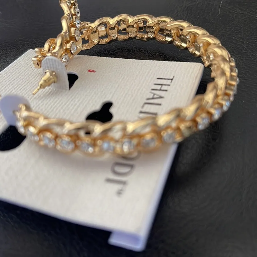 New Thalia Sodi Gold Link Hoops w center crystals throughout - Image 3