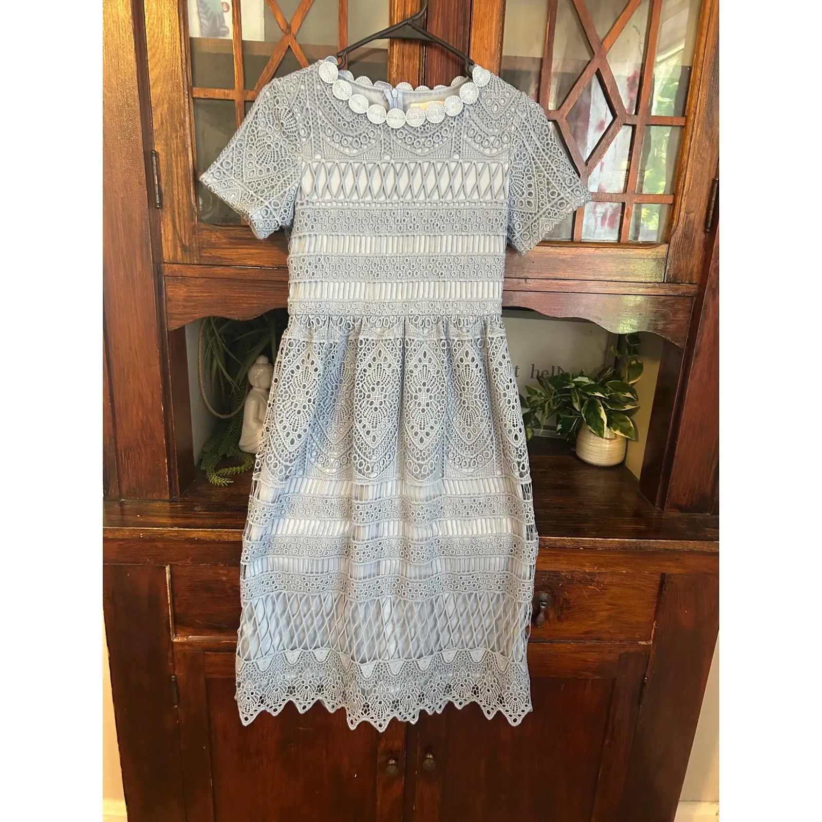 Jessakae Women's Blue Lace Dress,‎ Short Sleeve Scalloped Neckline - Image 2