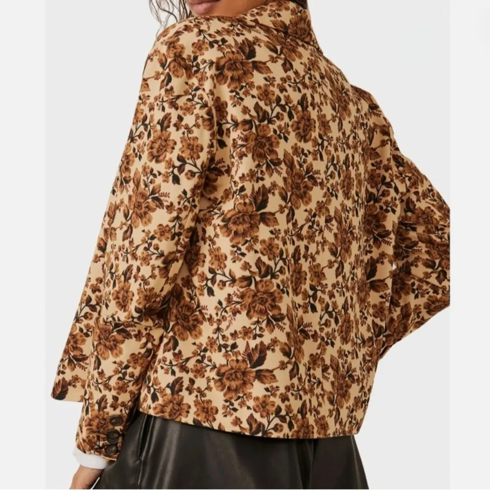 Free People Medium Cali Floral Print Boxy Single Breasted Blazer Jacket - Image 3