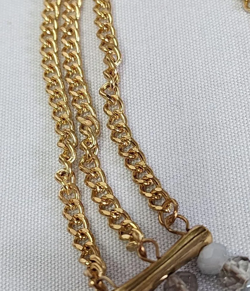 Statement Choker Necklace Earrings Set Cascading Crystal and Chain Waterfall Blue - Image 6