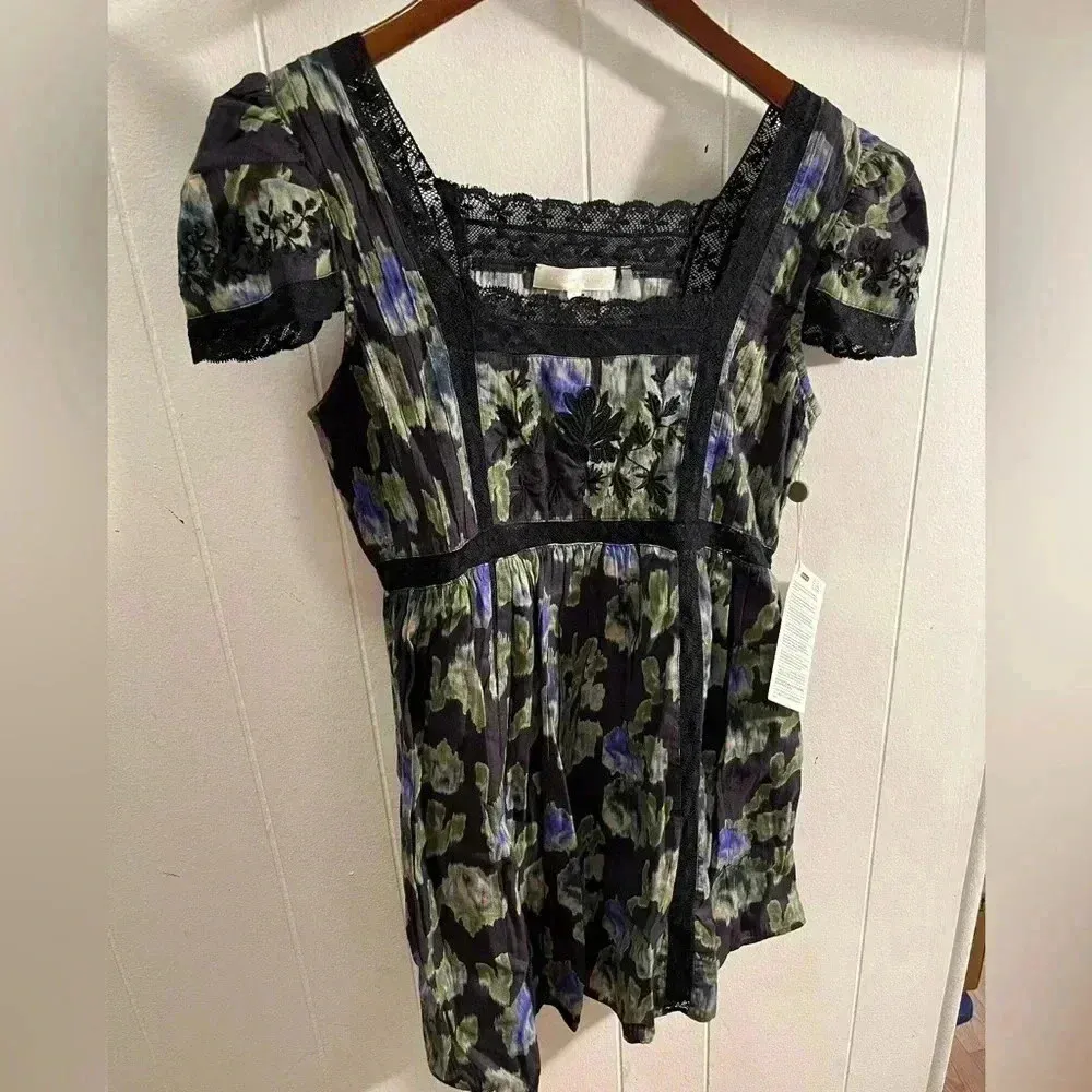 NWT LoveShackFancy Nutmeg Floral Lace Trim Mini Dress Deep Blue Trace 6 - Image 6