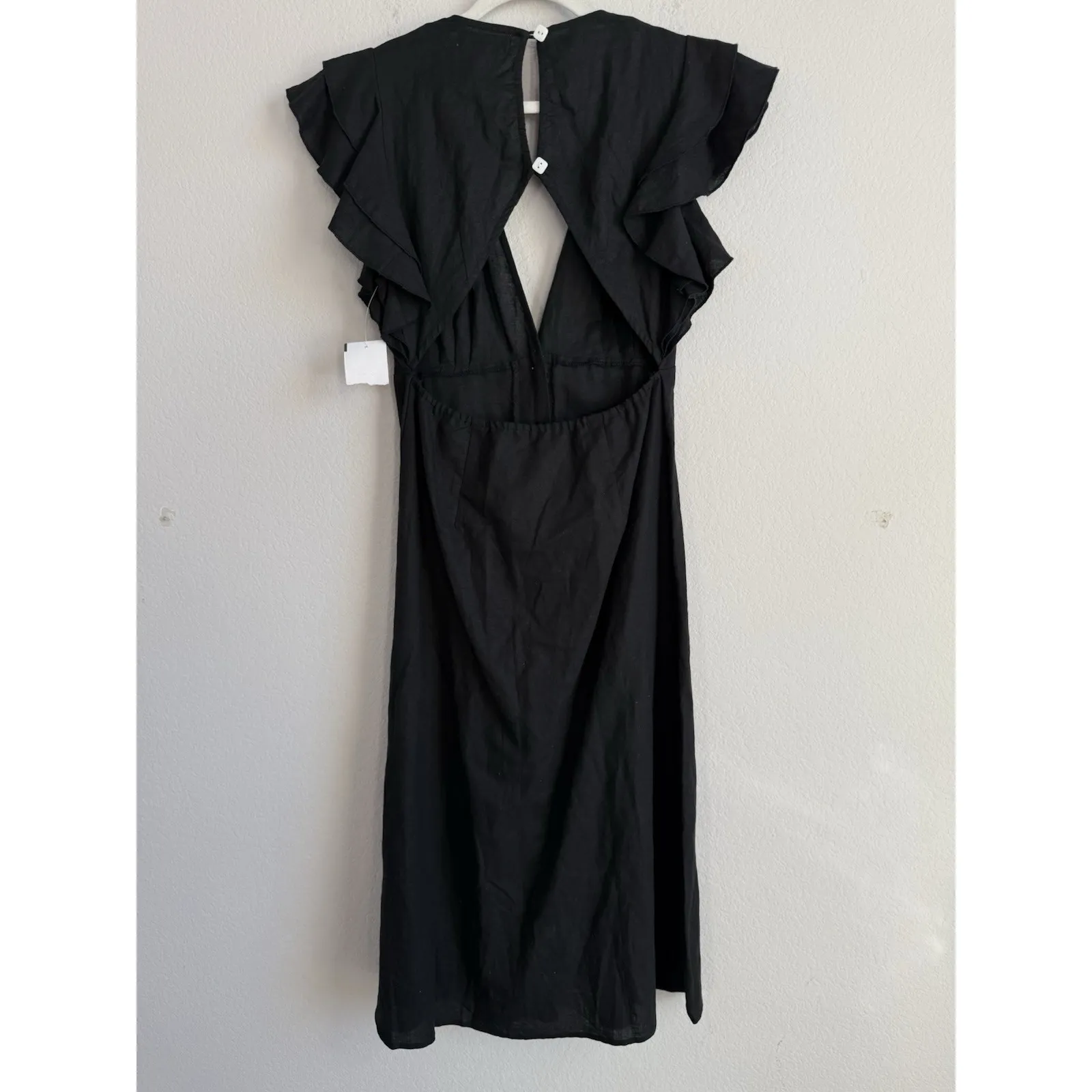 Charlie Holiday Cherry Linen Midi Dress Women Size 6 Cover Up Flutter Sleeve New - Image 9