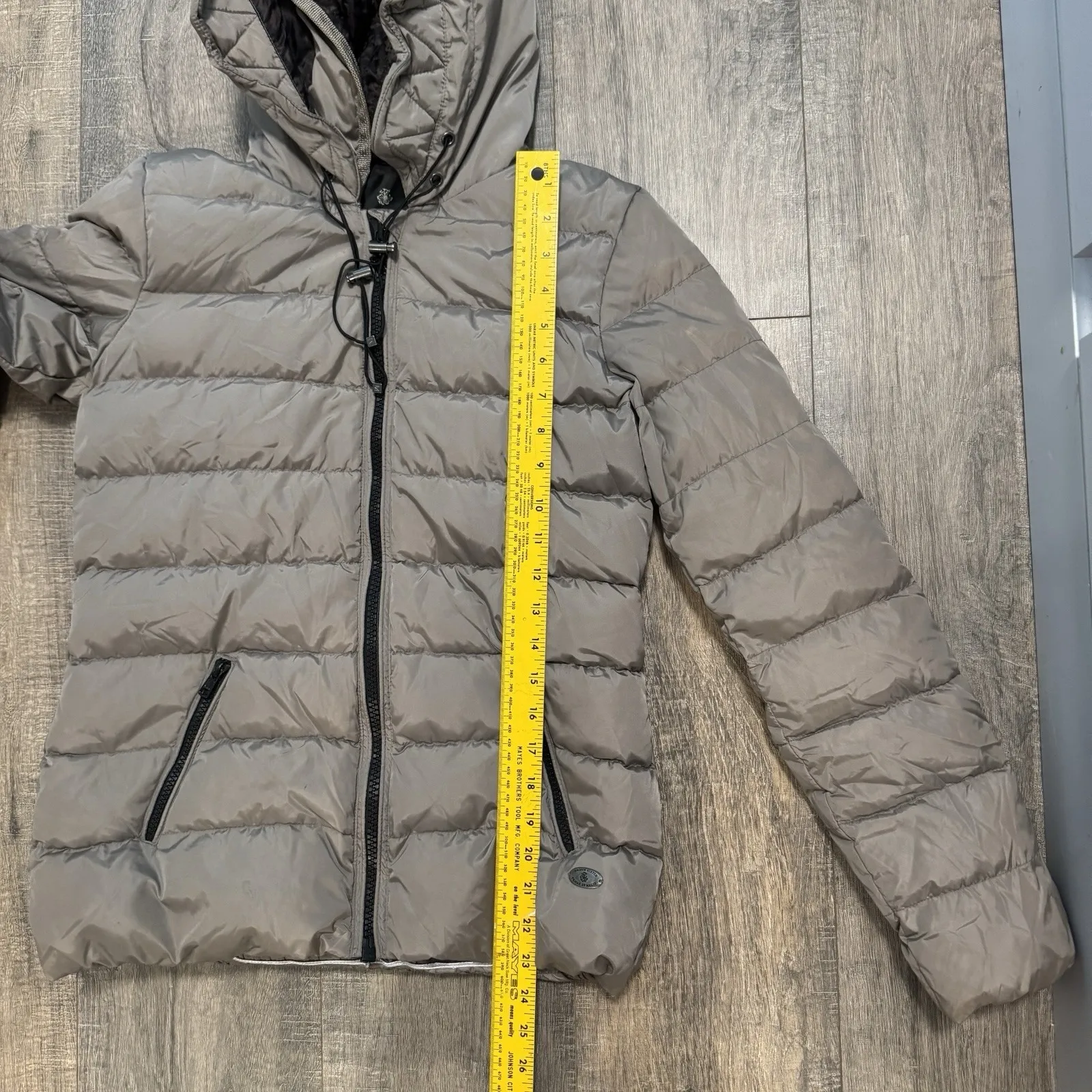 Scotch & Soda Maison Scotch Women's Down Puffer Jacket Taupe Double Hood Sz 1/Sm - Image 9