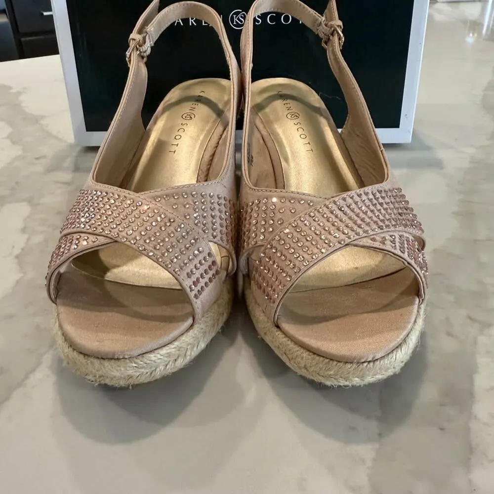 Karen Scott Slingback Espadrille Wedge Sandals  Womens 7.5 Taupe Metallic Studs - Image 4