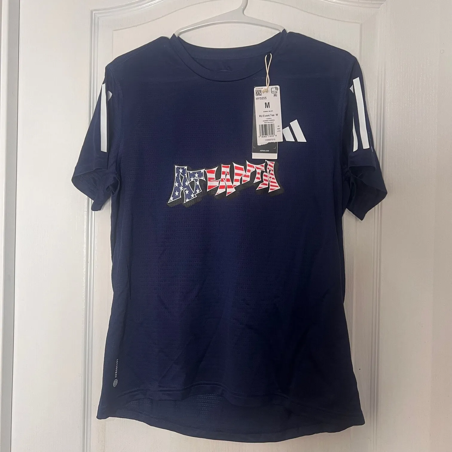 Adidas Womens Aeroready Running T-Shirt Atlanta Short‎ Sleeve Blue Size Medium - Image 2