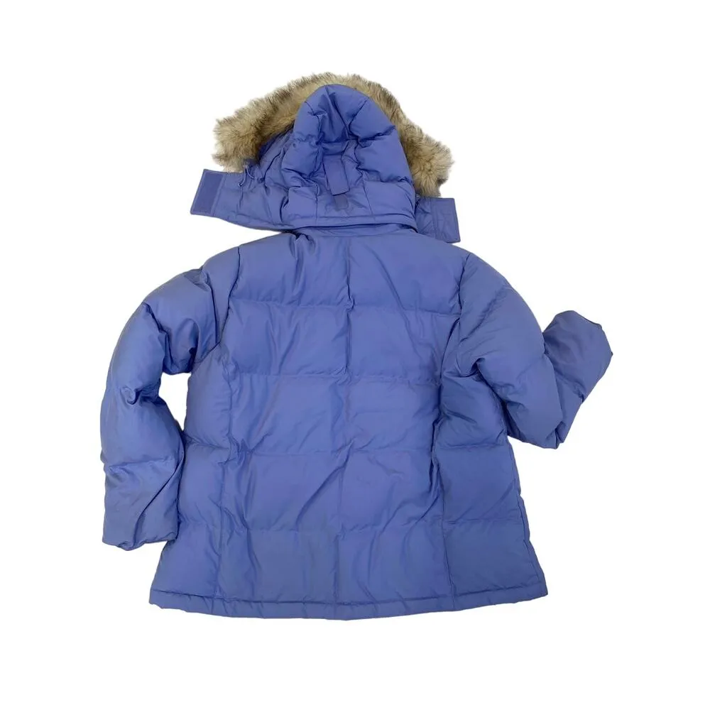 L.L. Bean Periwinkle Goose Down Puffer Winter Ski Jacket Faux Fur Hooded Sz LP - Image 11