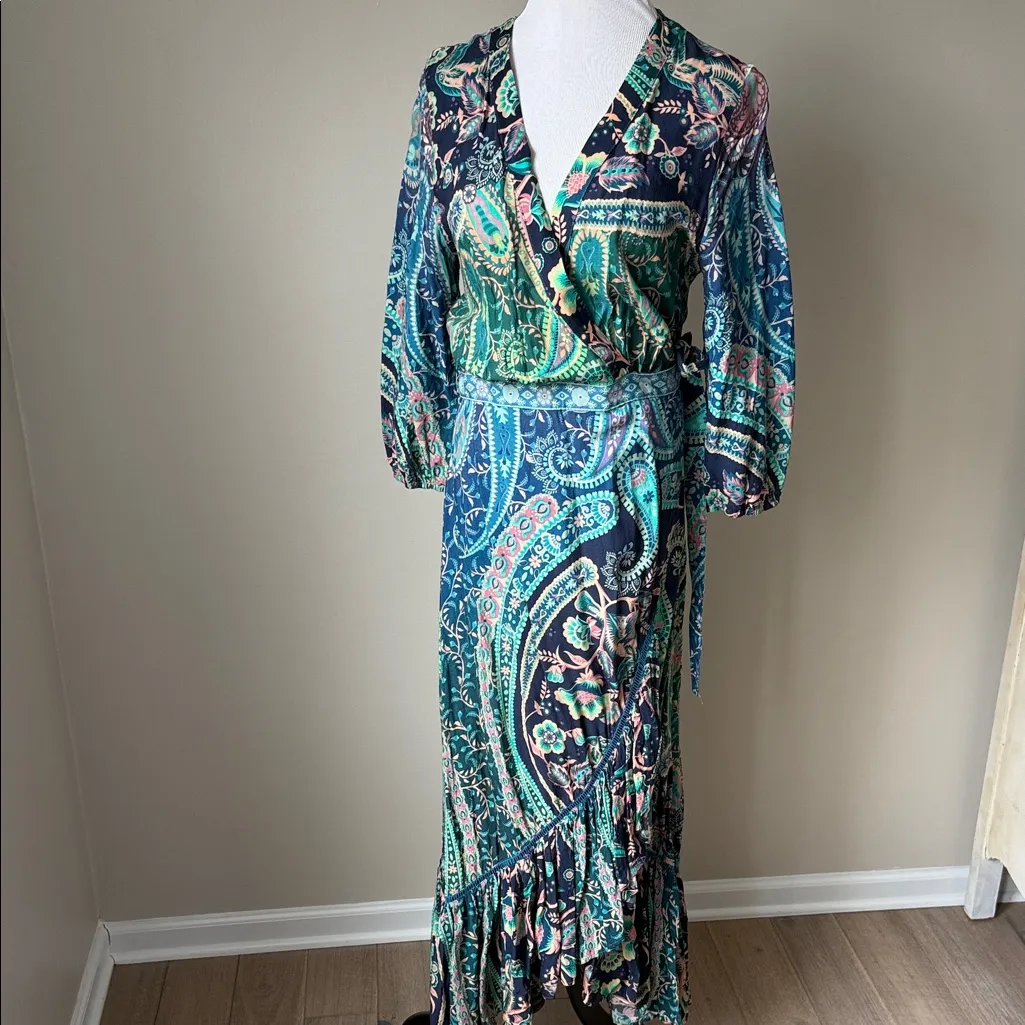 Anthropologie Amorim’s Tropical Floral Farm Rio Maxi Wrap Dress - Image 3