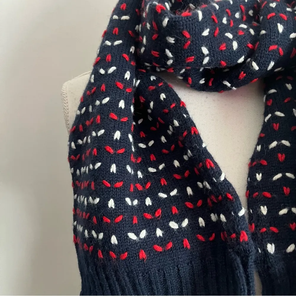 Navy Red White Knit Winter Scarf - Image 3