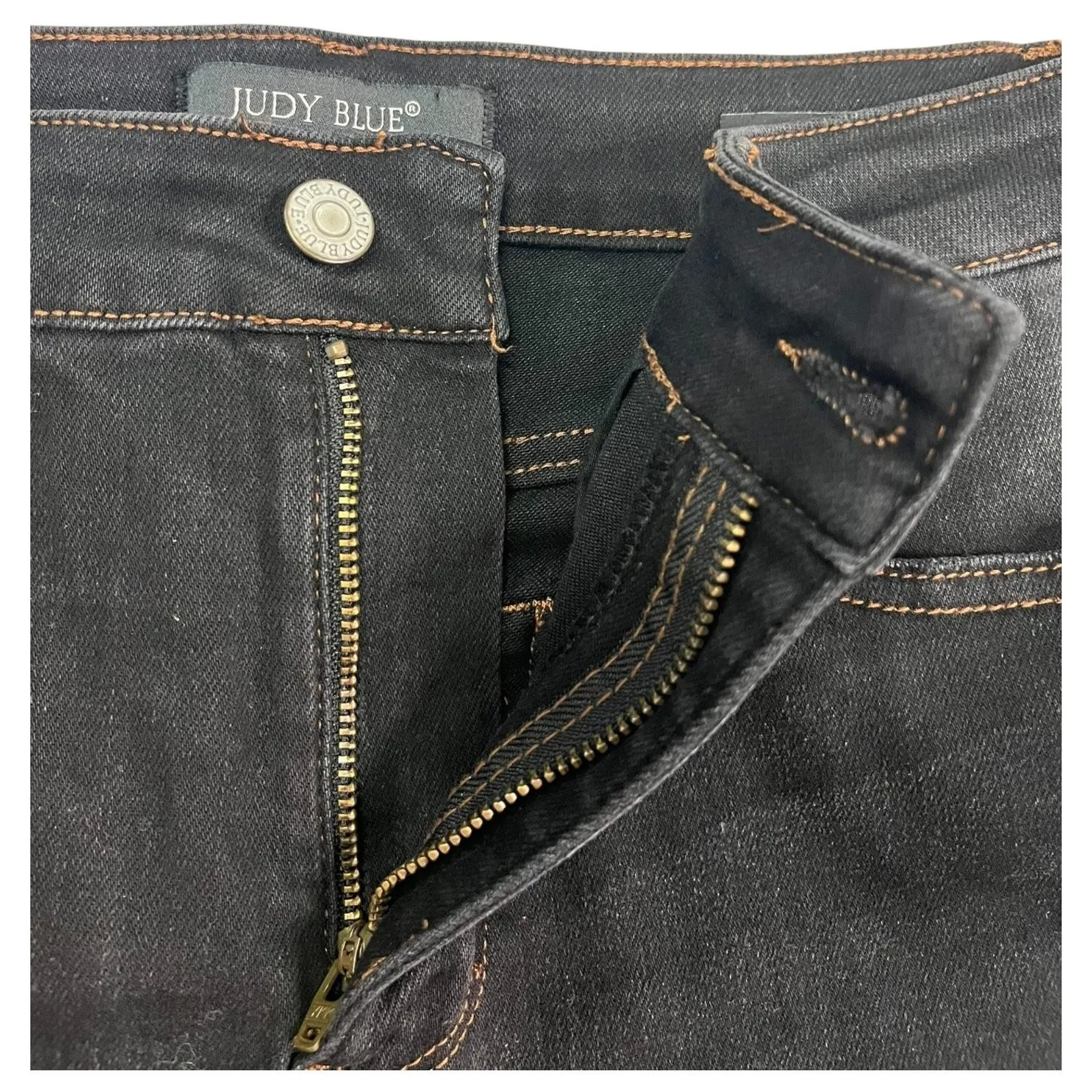 Judy Blue Jeans Womens 7 28 Black Cropped Straight Raw Hem Denim Boho Festival - Image 4