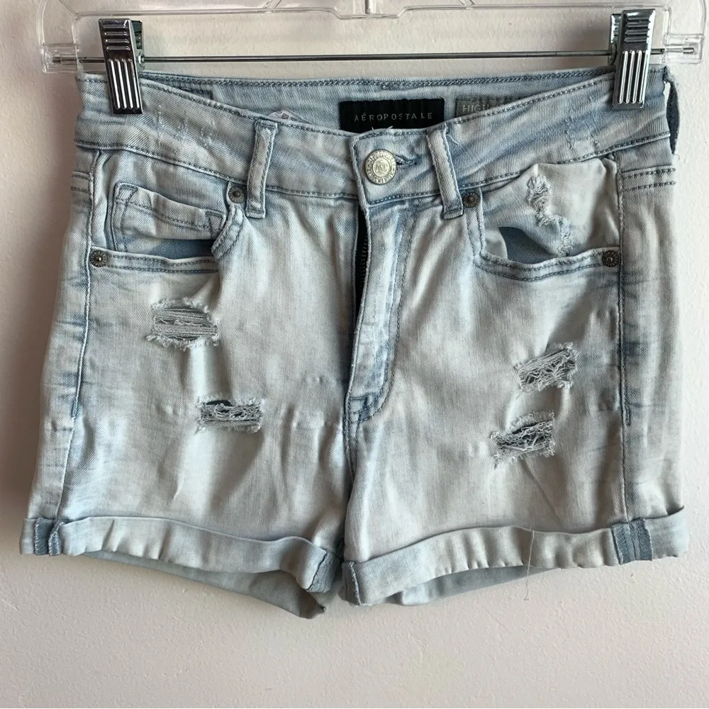 Aeropostale Light Wash High Waisted Midi Shorts - Image 2