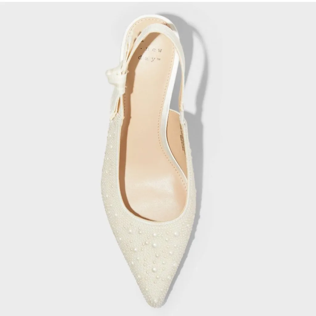 A New Day Milan Pearl Cream Slingback Heels Cushioned Insole Size 6 NEW - Image 3