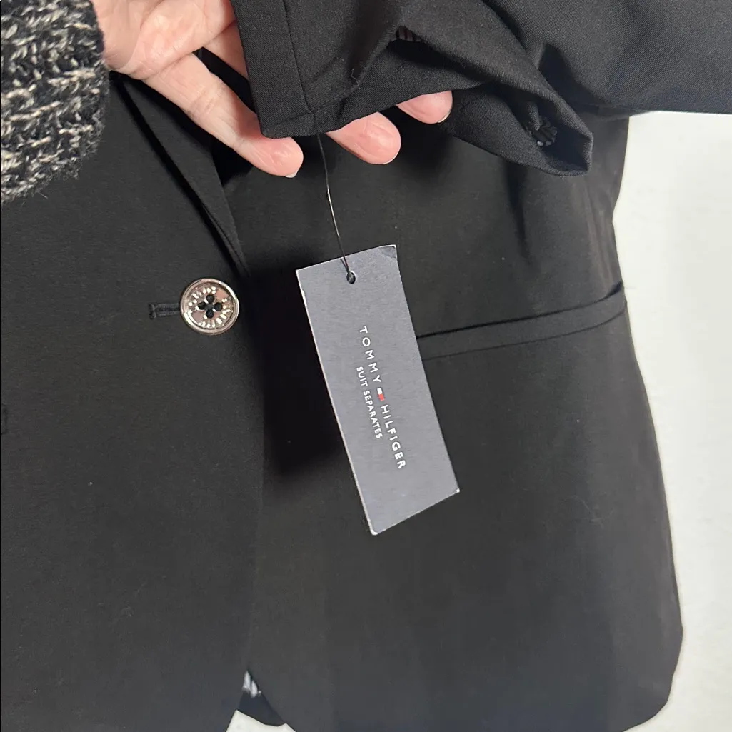 NEW Tommy Hilfiger Black Blazer Silver Logo Buttons Size 14 Elbow Patch Academia - Image 4