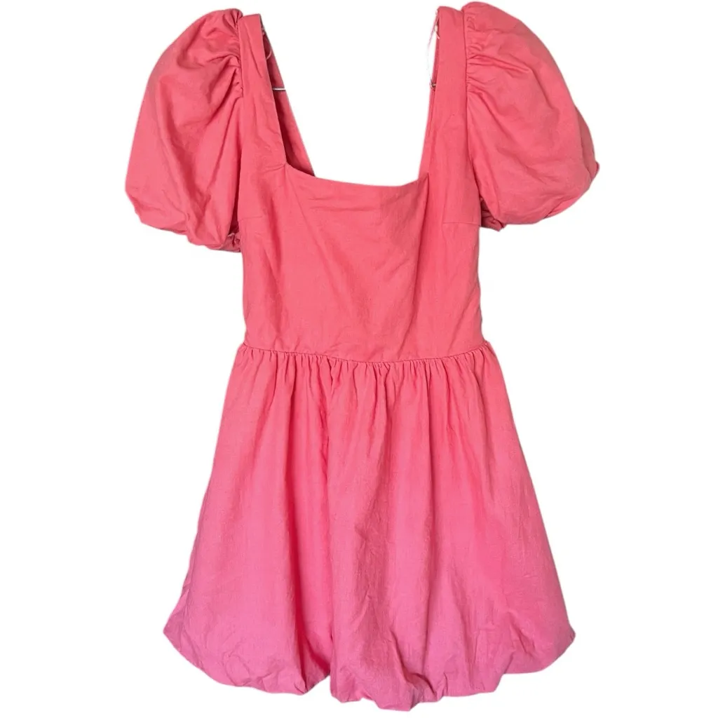 Zara Bow Back Bubble Hem Linen Blend Short Puff Sleeve Mini Dress XS Pink - Image 4