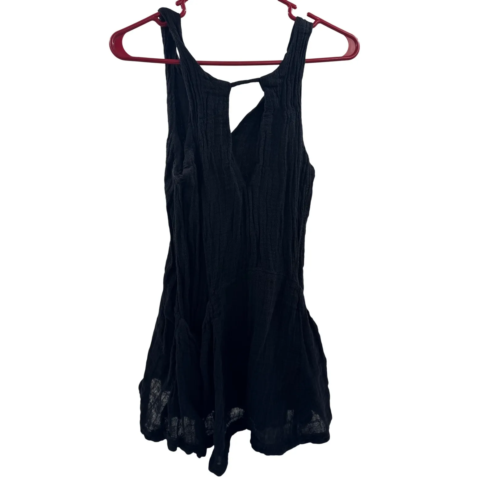 Free People XS Black Smooth Sailing Mini Dress Linen Gauze Fabric Big‎ Pockets - Image 2