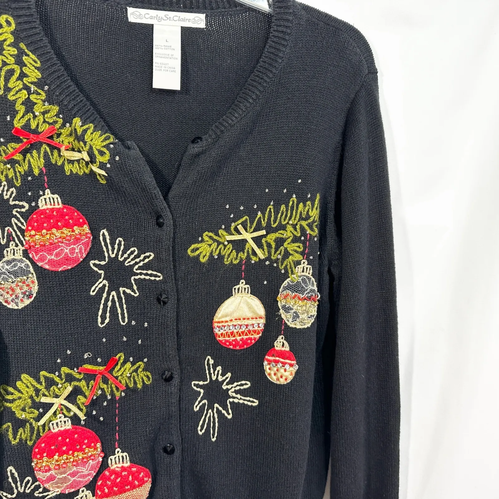 VTG Christmas Sweater Large Ornament Cardigan Black Ugly‎ Holiday Party 706 - Image 3