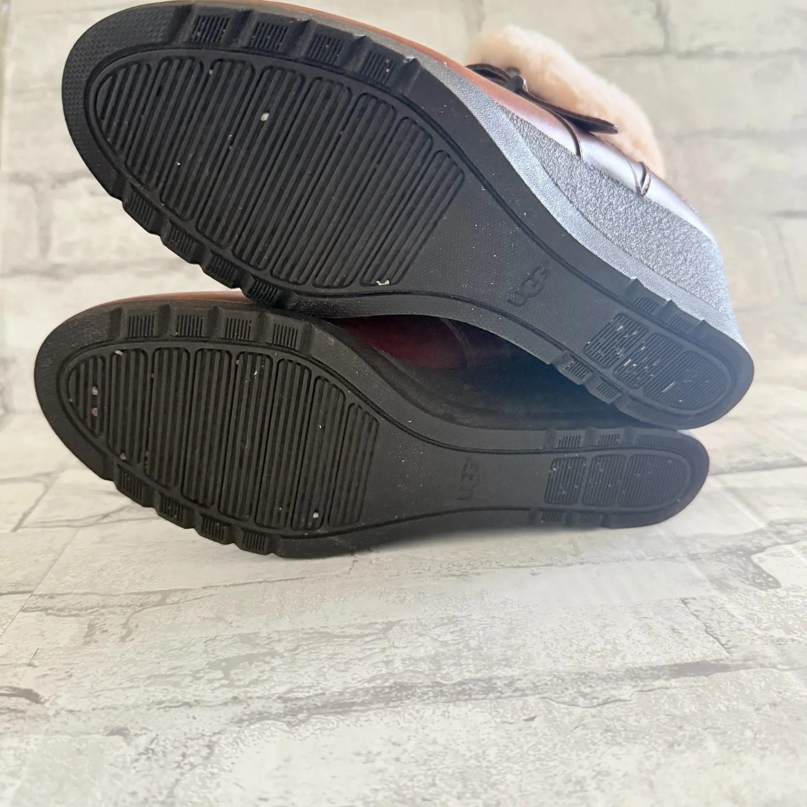 UGG Janney Wedge Boots Sheepskin Waterproof Leather Lace Up Warm Lined Sz 7 - Image 9