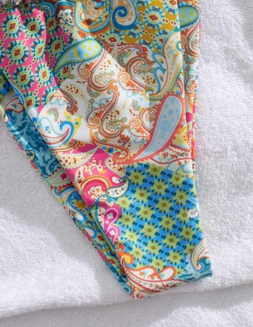 Alix Earle Blue Pink Multicolor Tribal Print Patten Bikini Swim Set - Image 11