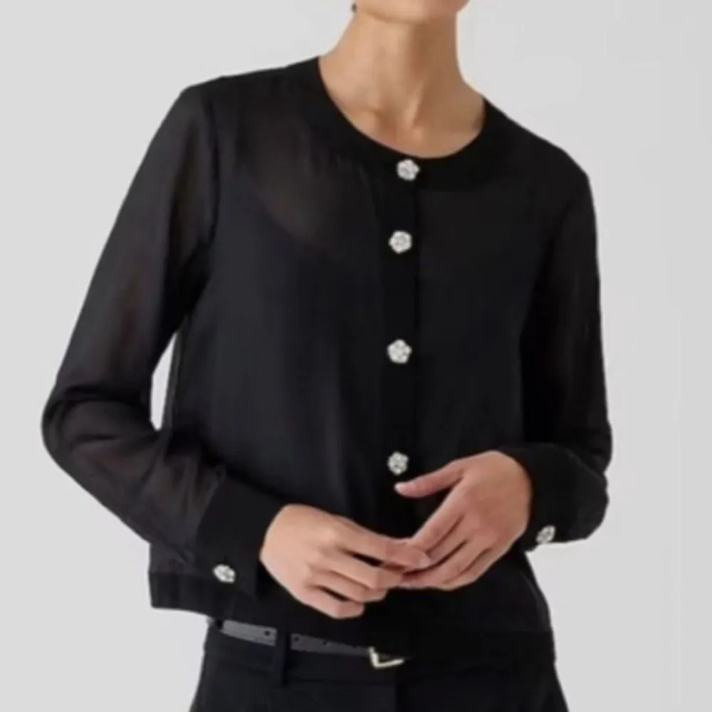 J. Crew Sheer Button-Up Shirt with Jewel Buttons in Black Organza Blend Size XS - Image 8
