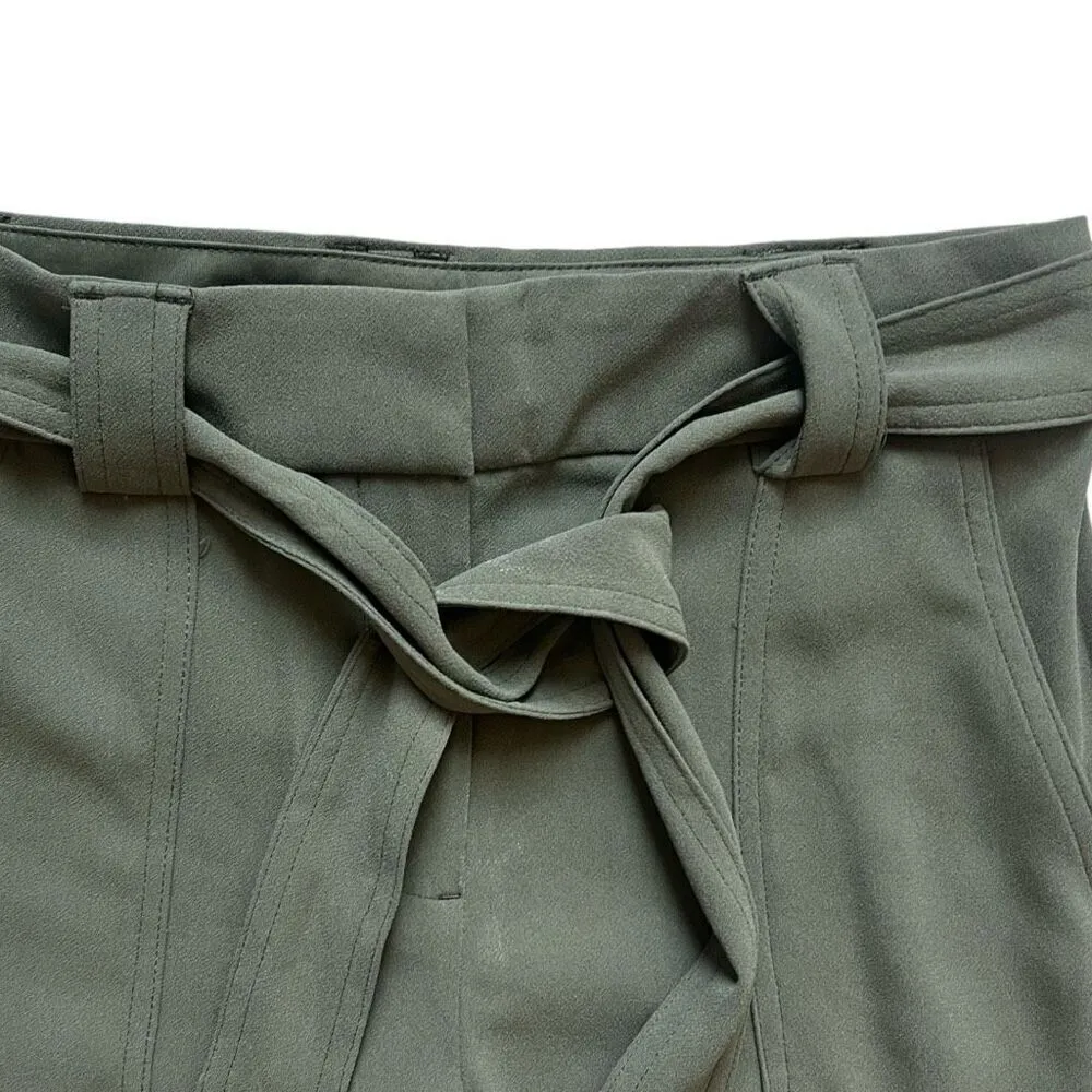 Womens Express Olive High Rise Tie Waist Cargo Ankle Fit Dress Pants - Sz 2R - Image 2