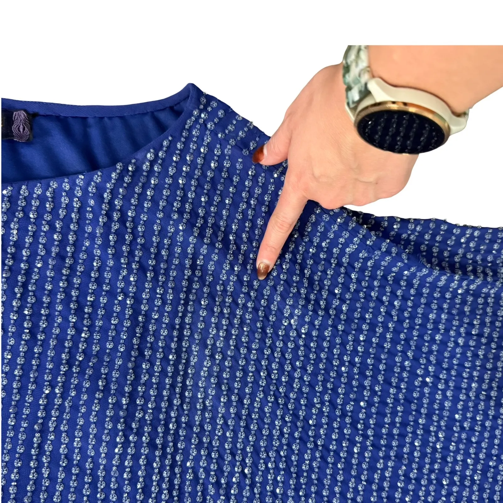 Free People Deep Sea Blue Purple Chrysallis Beaded Sequin Kaftan Mini Dress XS - Image 6