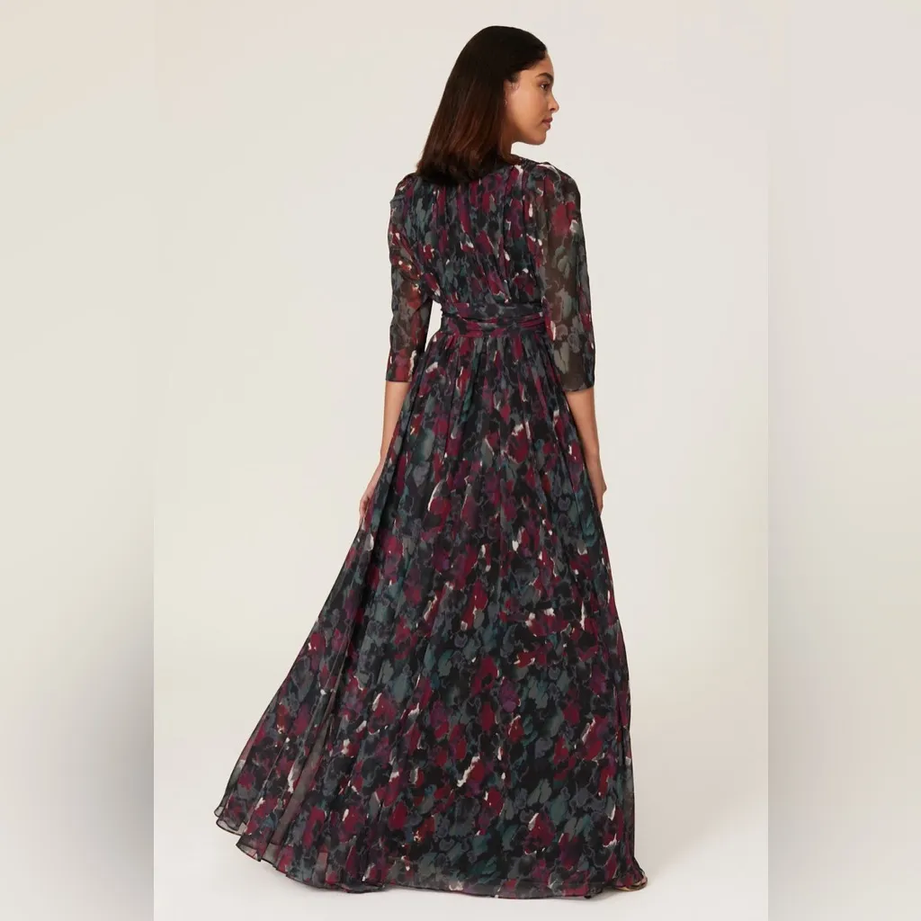 Badgley Mischka Pleated Floral Gown Size 4‎ Gray Black Burgundy formal wedding - Image 11