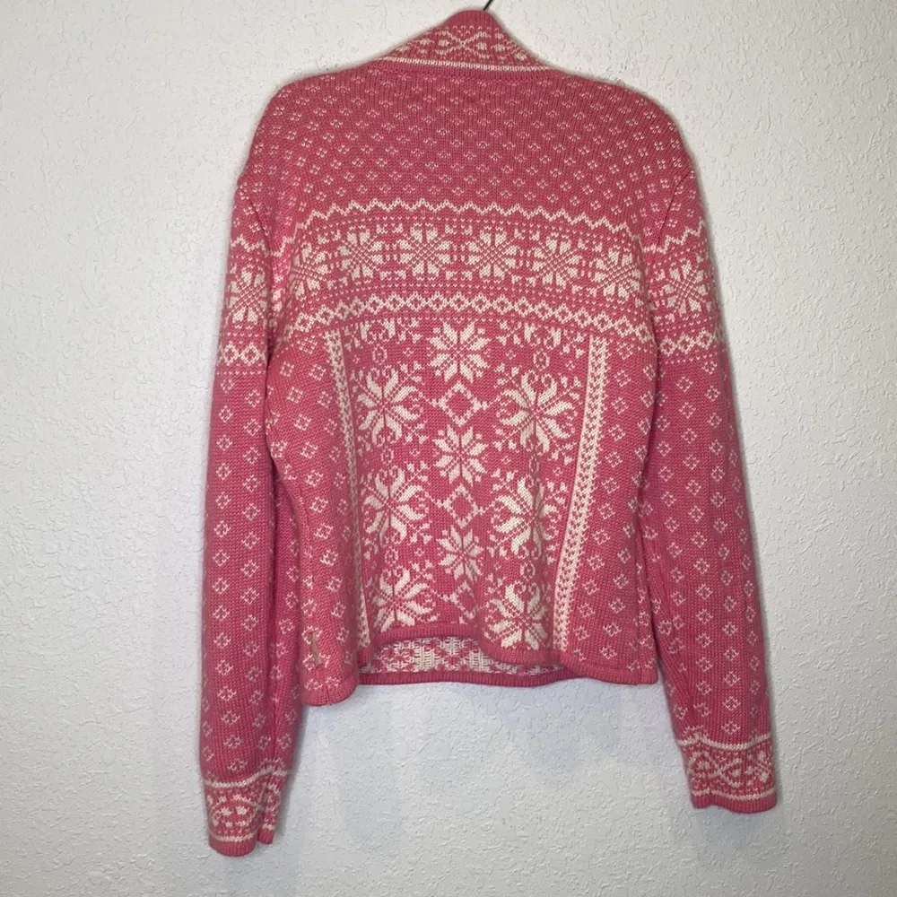Obermeyer  Long Sleeve High Neck Snowflake Knit Sweater Pink White VTG Sz M Women - Image 7