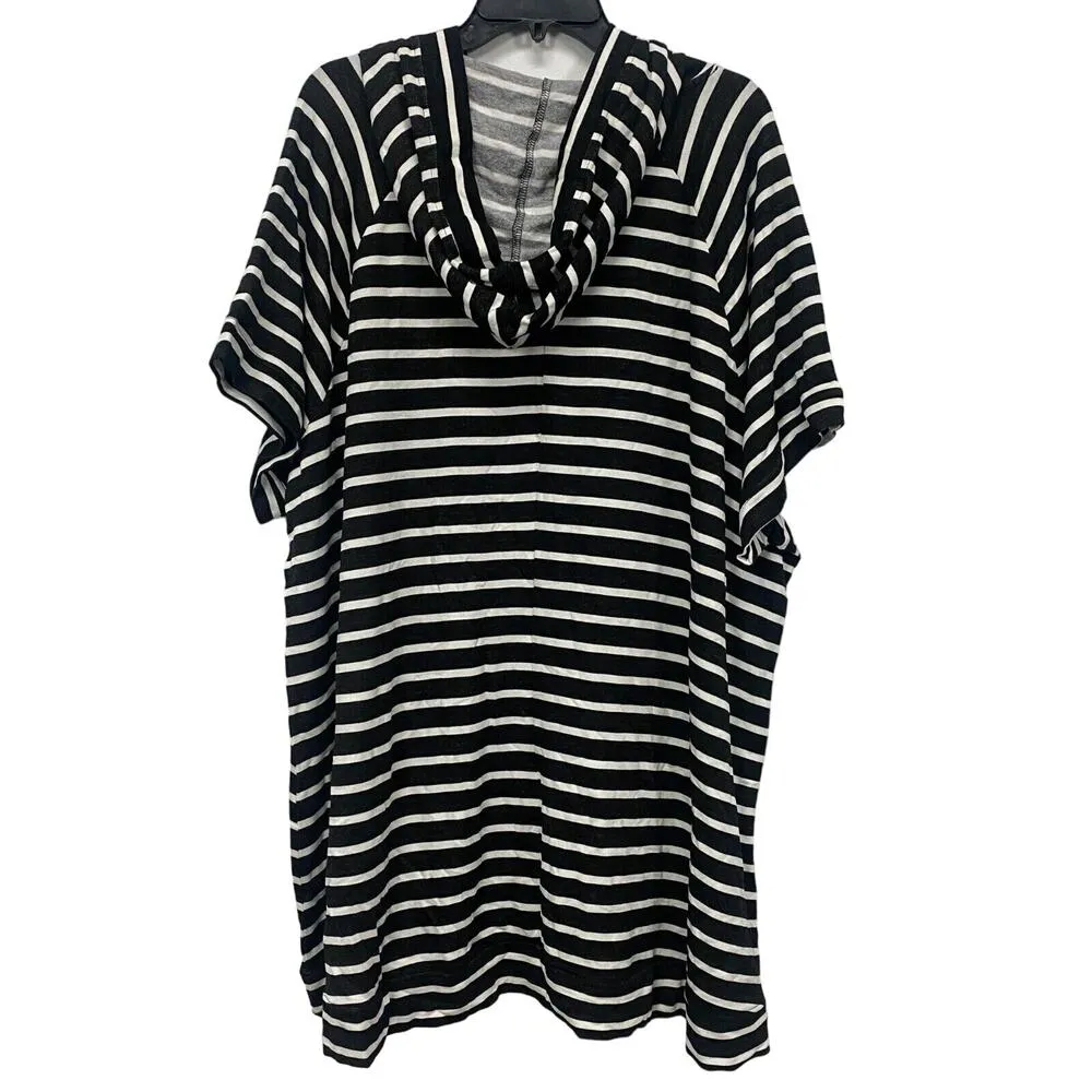 LIVI Woman's short sleeve striped pullover sweater w/ hoodie size 26/28 Pockets - Image 2