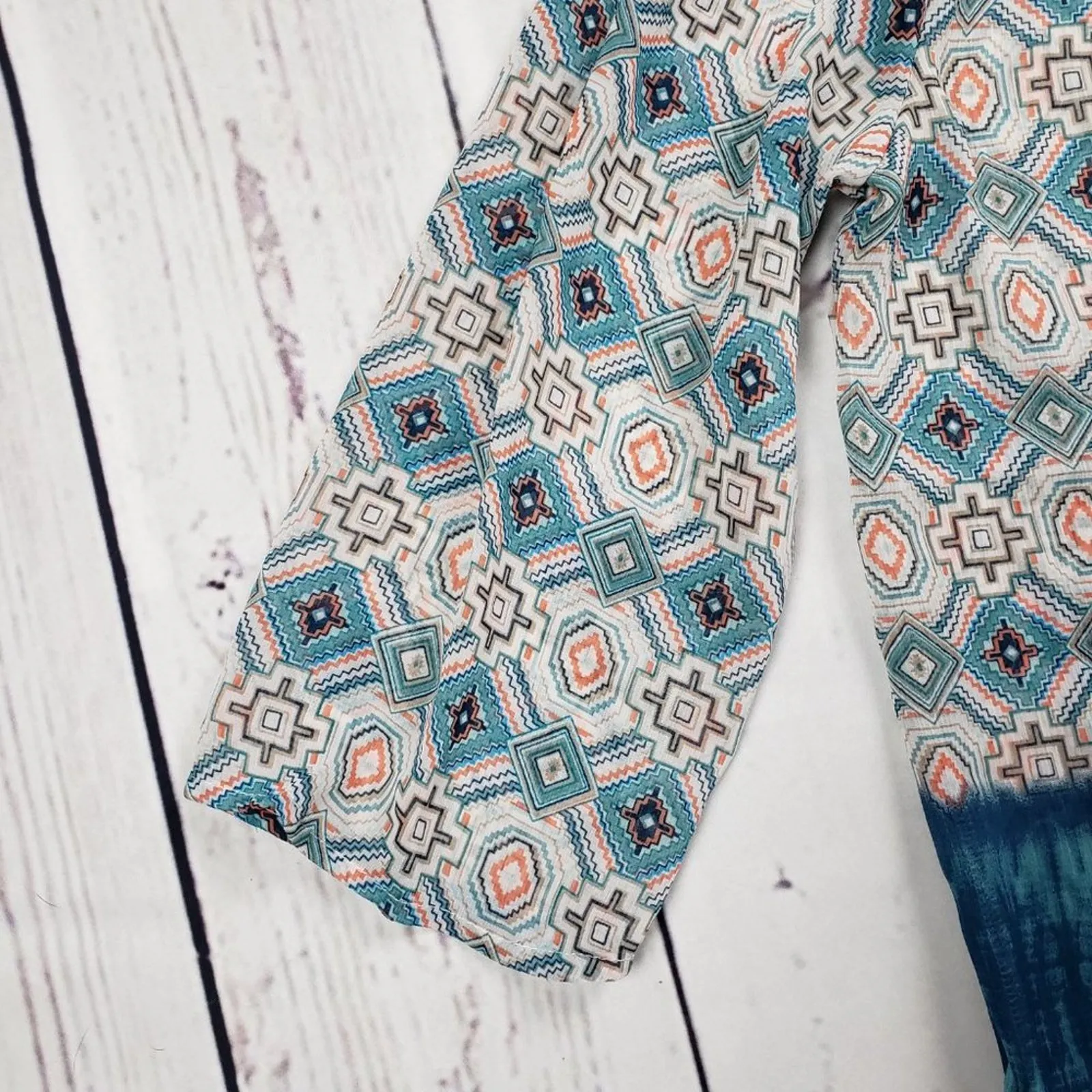 NWT Hollywould Sheer Printed Tie Bust 3/4 Sleeve Peasant Top Women's Size Small - Image 3