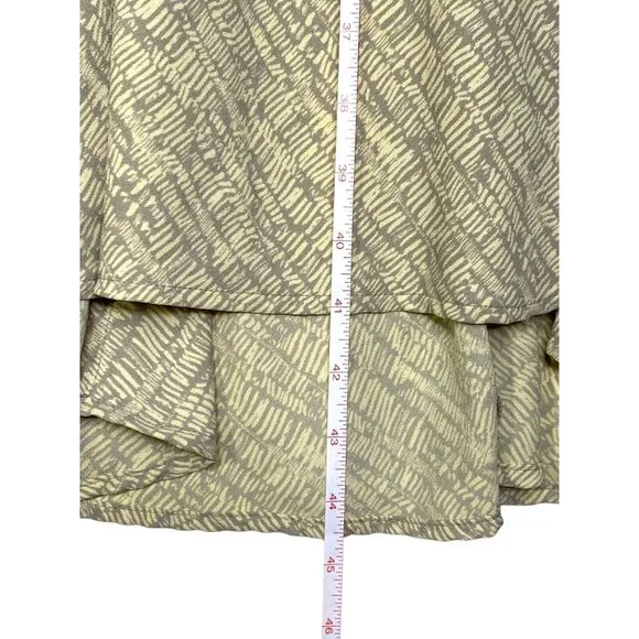 Prologue Boat Neck Midi Dress L Large Yellow Gray‎ Print Front Slits Sleeveless - Image 9