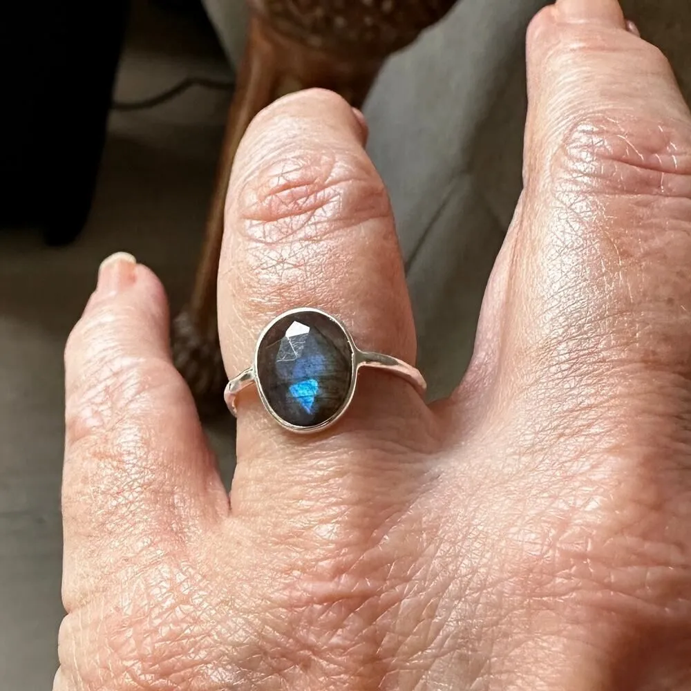 Natural Faceted Labradorite 925 Sterling Silver Ring Blue - Image 3