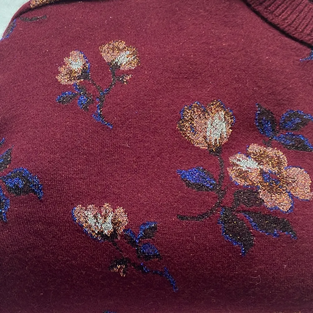 Coach: Burgundy Floral Jacquard Crewneck (66531)Sweater- Wool Blend- Metallic- S - Image 10