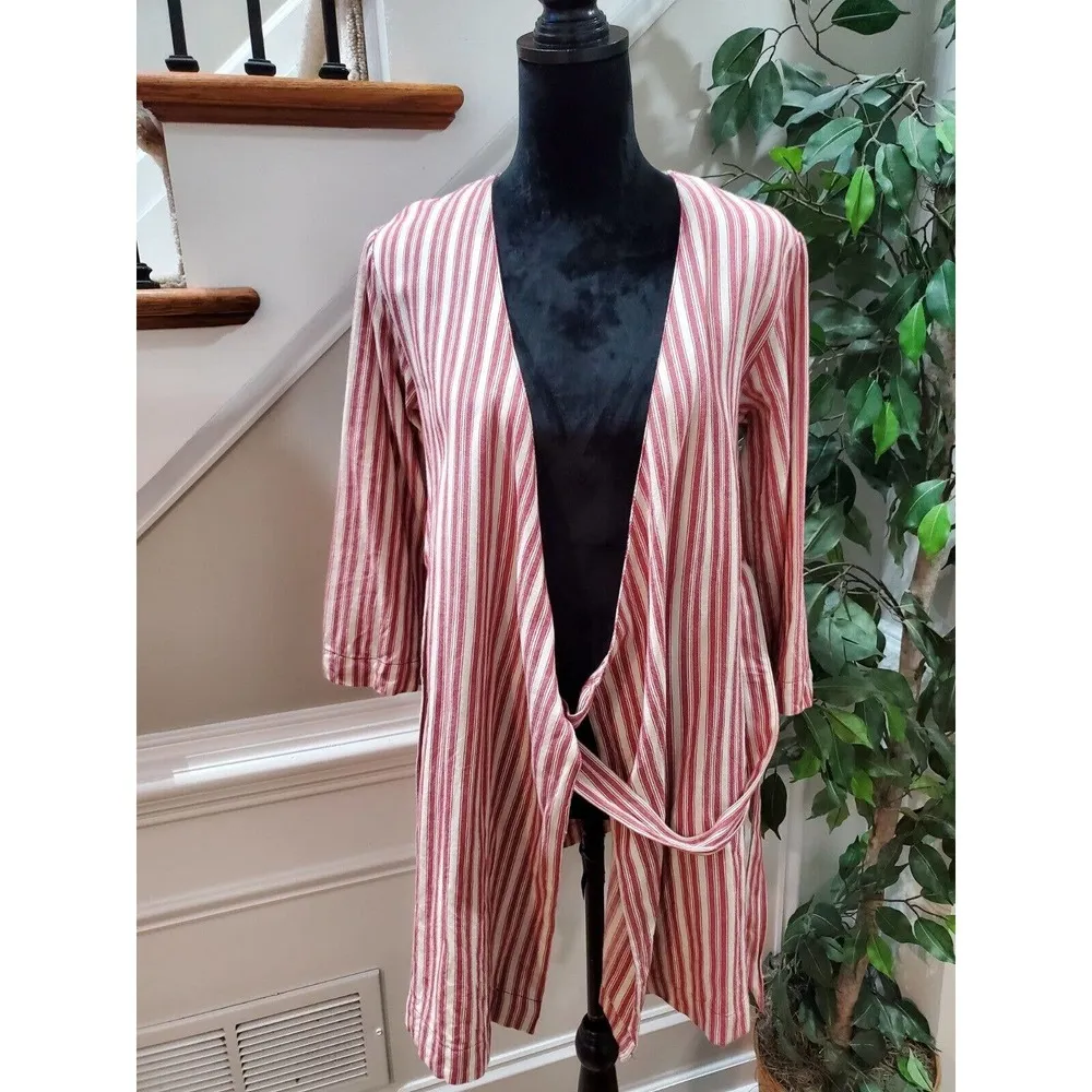 Volcom Red/ Ivory Stripe "Pull Here" Wrap Dress Soft Cotton Size Small - Image 13
