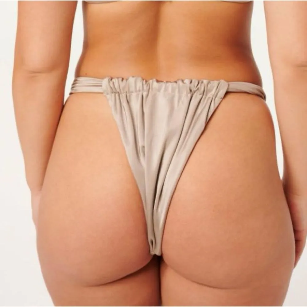 NWT Good American Size 2 M Mink Tan Shiny Ruched Bikini Bottom Cheeky Metallic - Image 11