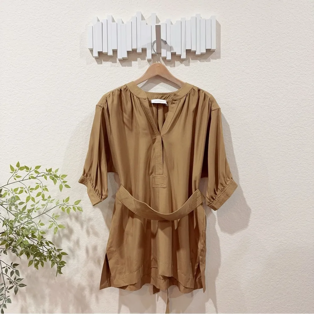 Zimmermann Oversized Espionage Silk Tunic Belted Top Mustard Yellow Size 0 NWT - Image 4