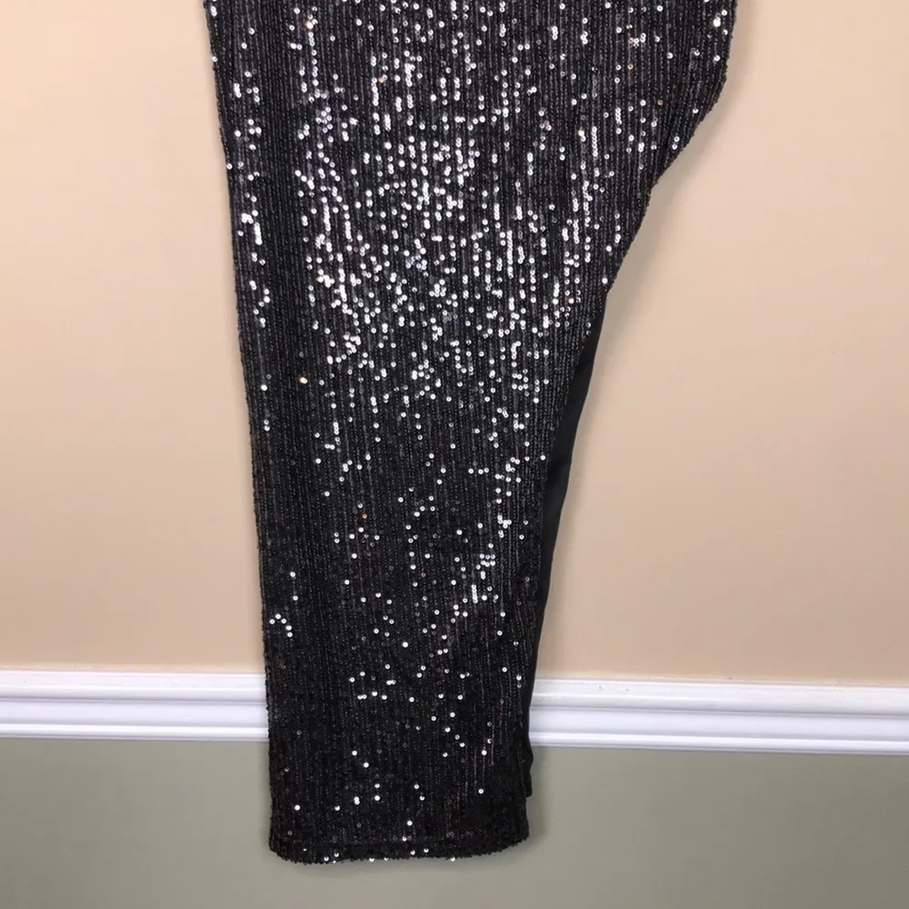 NWT Club London Women’s Black Silver Sequins Leg Slit Maxi Skirt Size 6 - Image 5