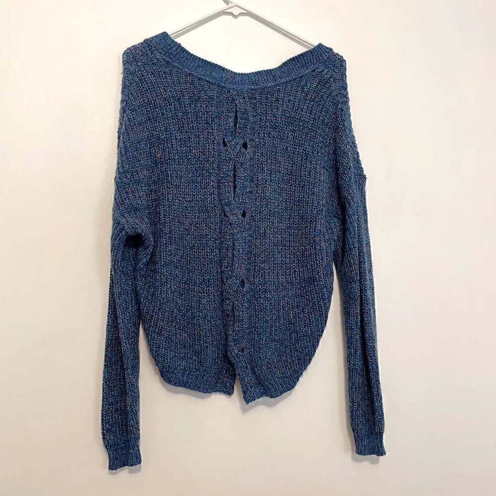 EXPRESS Cable Knit Split Back Pullover Sweater Blue Pink Green Twist Slouchy Fit - Image 11