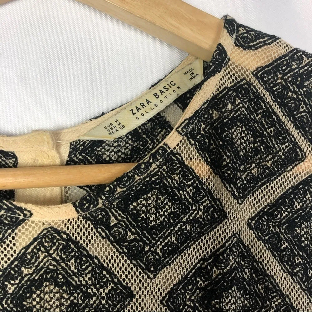 Zara Basic Cream & Black Embroidered Bust Sleeveless Blouse M - Image 3