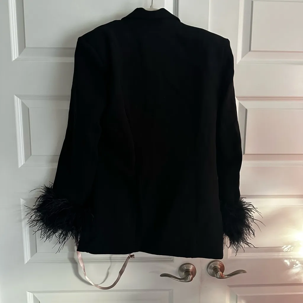 House Of CB Esme Feather Trimmed Oversized Blazer Jacket Dress Black‎ NWT Small - Image 11