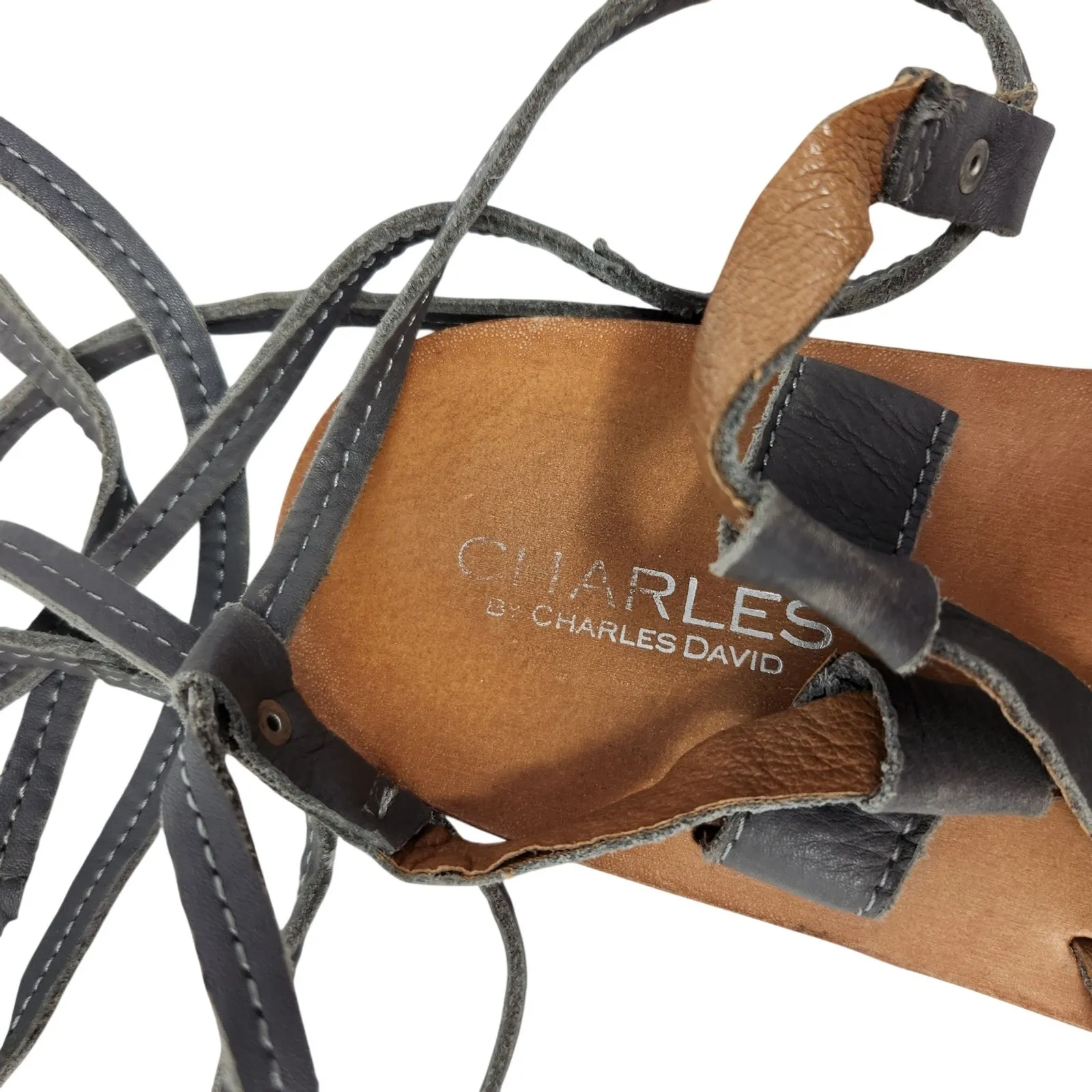 Charles By Charles David Gray Leather Strappy Steeler Gladiator Sandals Size 6 - Image 4