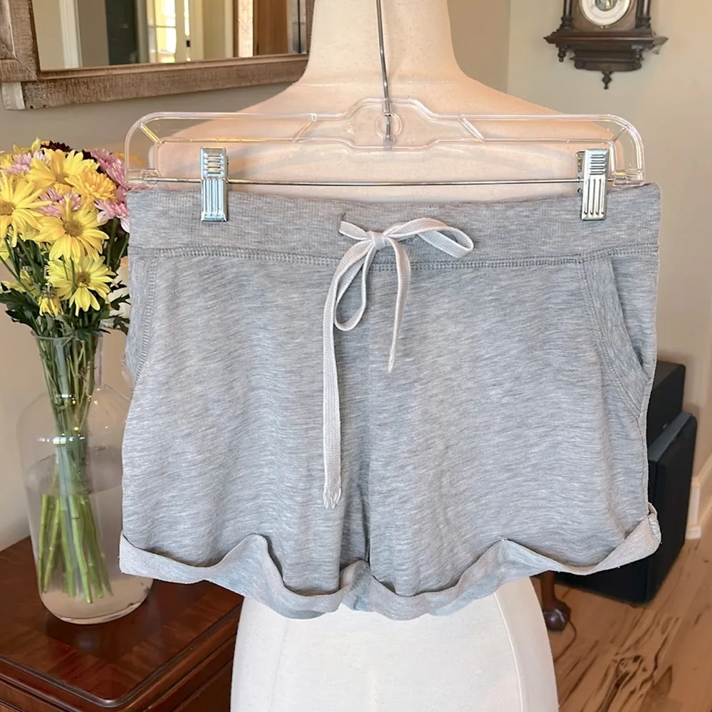 Knit Shorts Heather Gray Elastic Drawstring Waist - Image 3