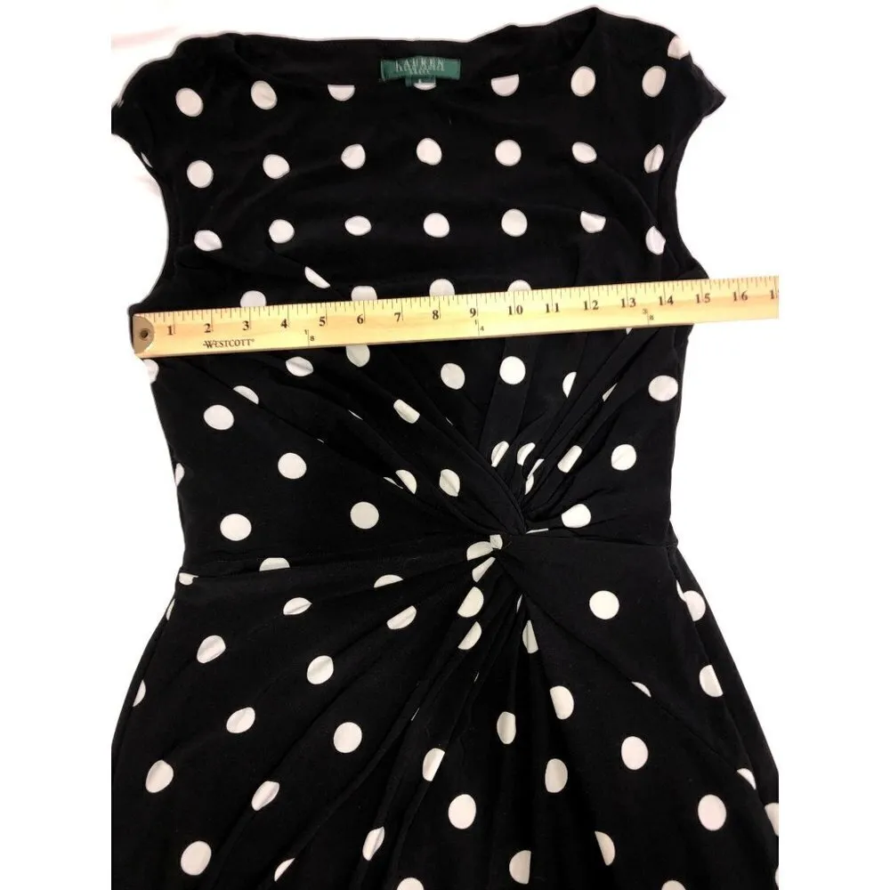 Polka Dot Dress Ralph Lauren LRL Size 8 Cap Sleeve Black White Twist Knot Slinky - Image 6
