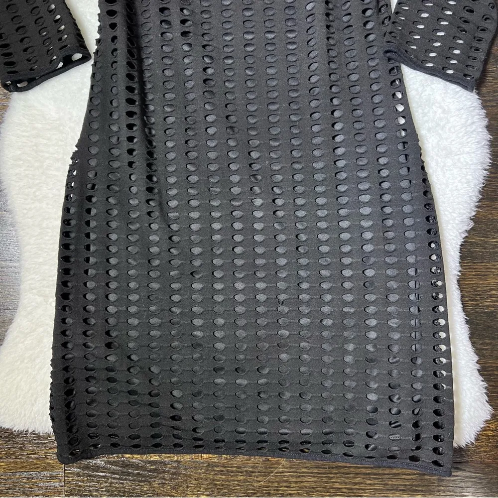 Express Black Fish Net Perforated 3/4 Sleeve Dress - Image 4