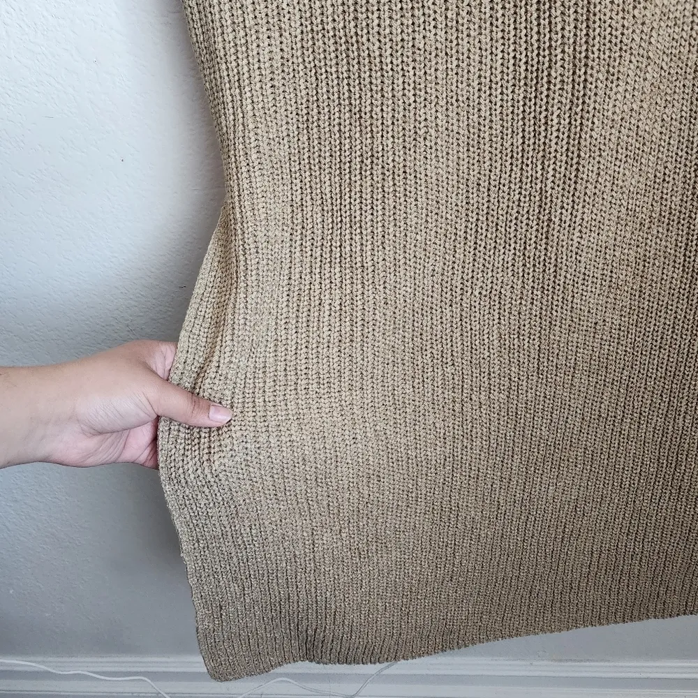 Mable Cable Open Knit Beige Tan High Neck Padded Maxi Dress Boho Modest Neutral Brown Size M - Image 7