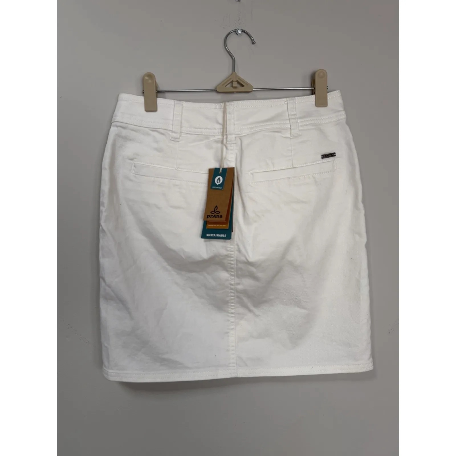 Prana Kara Women's Size 4 White Organic Cotton Stretch Denim Pencil Skirt Button - Image 2