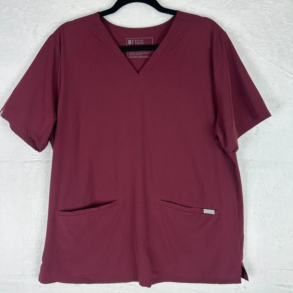 Casma Three Pocket Scrub Top Size XL Burgundy Nurse Medical Doctor - Image 5