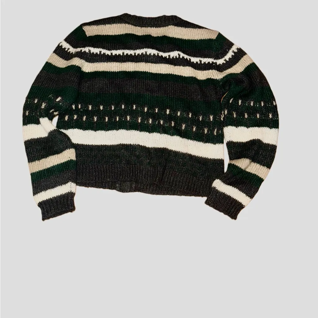 Melrose & Market Classic Heritage Knit Button Green Cardigan Striped Sweater - Image 5
