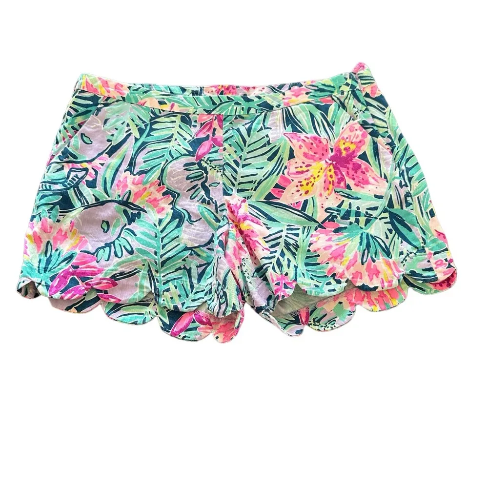 LILLY PULITZER MAGNOLIA SCALLOP HEM  MULTI SLAT HOUSE SOIREE PINK BLUE SHORTS 8 - Image 3