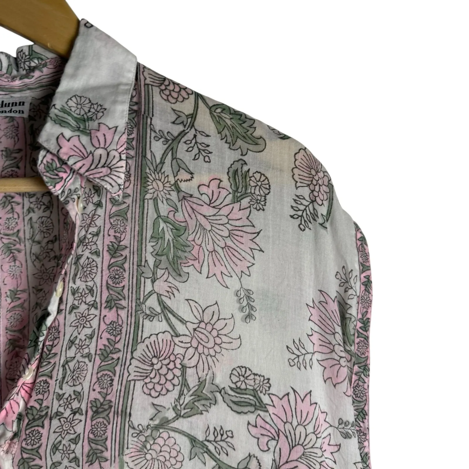 Juliet Dunn London White Floral Block Print Boho Cotton Shirt Mini Dress Size S - Image 5